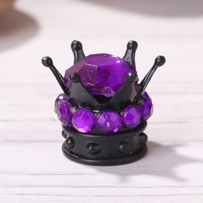 4pcs Auto Car Bling Rhinestone Black Crown Wheel Tire Valve Caps (Purple)