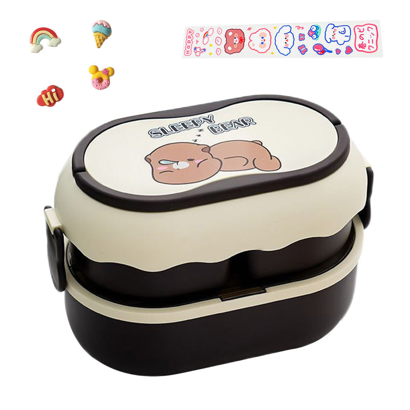 #A Double Layer Bento Lunch Box Microwave Dinnerware Cartoon Leakproof with Cu