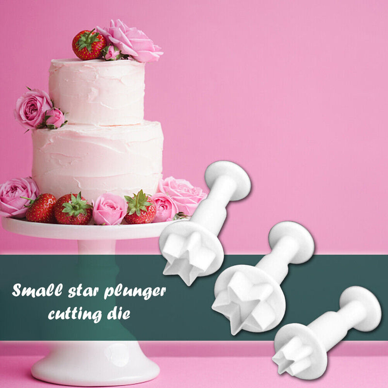3pcs Silicone Star Plunger Fondant Mold Biscuit Cookies Cutter Cake Decor