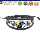 Women Men DIY Yin Yang Tai Chi Rope Bead Bracelet Retro Braided Leather Chain