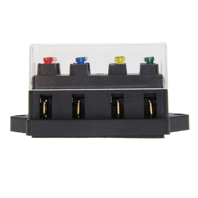 4 Way Circuit Standard Blade Disaster Box Block Holder 12V/24V + Fuse Newly