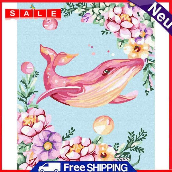 Handmade DIY Hand Painted Paint By Numbers Oil Canvas Pictures Pink Whale Kit