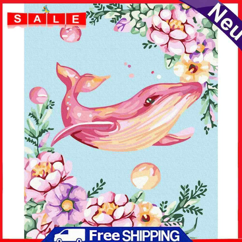 Handmade DIY Hand Painted Paint By Numbers Oil Canvas Pictures Pink Whale Kit