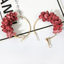 Fashion Flower Cloth Hoop Earrings Round Big Circle Women Jewelry(Wine Red)