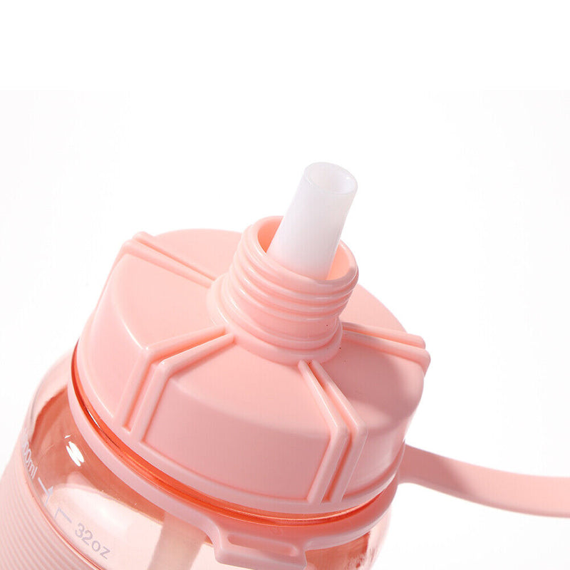 Portable Women Summer Gym Water Bottle Straw Large Capacity (Pink 1000ml) Newly