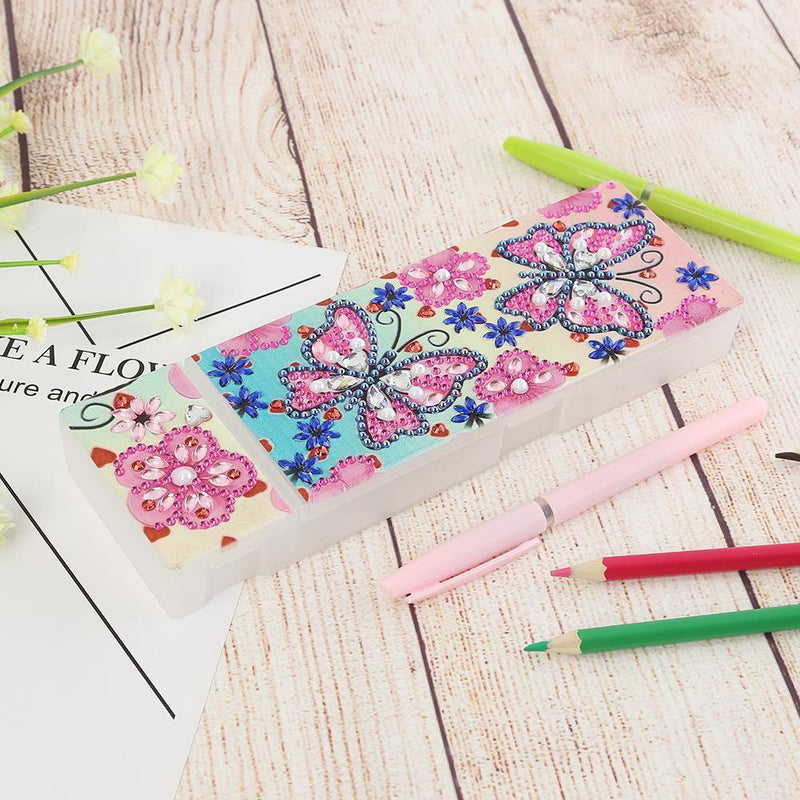 DIY Butterfly Special Shaped Diamond Painting 2 Grids Students Pencil Case Newly