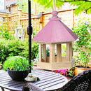 Garden Window Wooden Birdhouse Parrot Cage Bird Seeds Food Feeder (Pink)