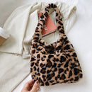 Women Plush Leopard Handbag Large Capacity Shoulder Bag (Khaki Leopard)