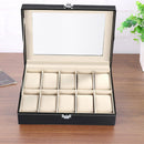 10 Grids Leather Watch Storage Box Jewelry Bracelet Display Organizer Rings Case