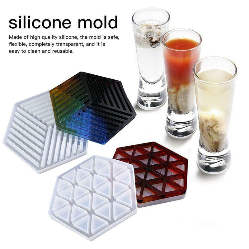 DIY Art Coaster Hexagon Stripe Crystal Mold Tray Mould Table Mat Coasters