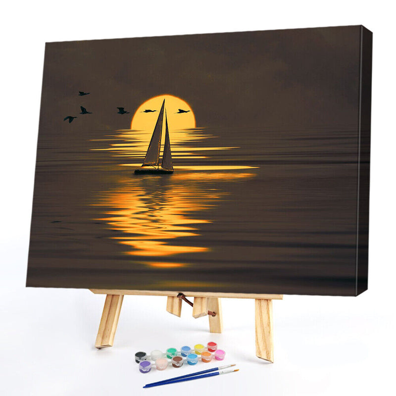 Frameless Sunset Sea Landscape Digital Paint Painted By Numbers On Canvas