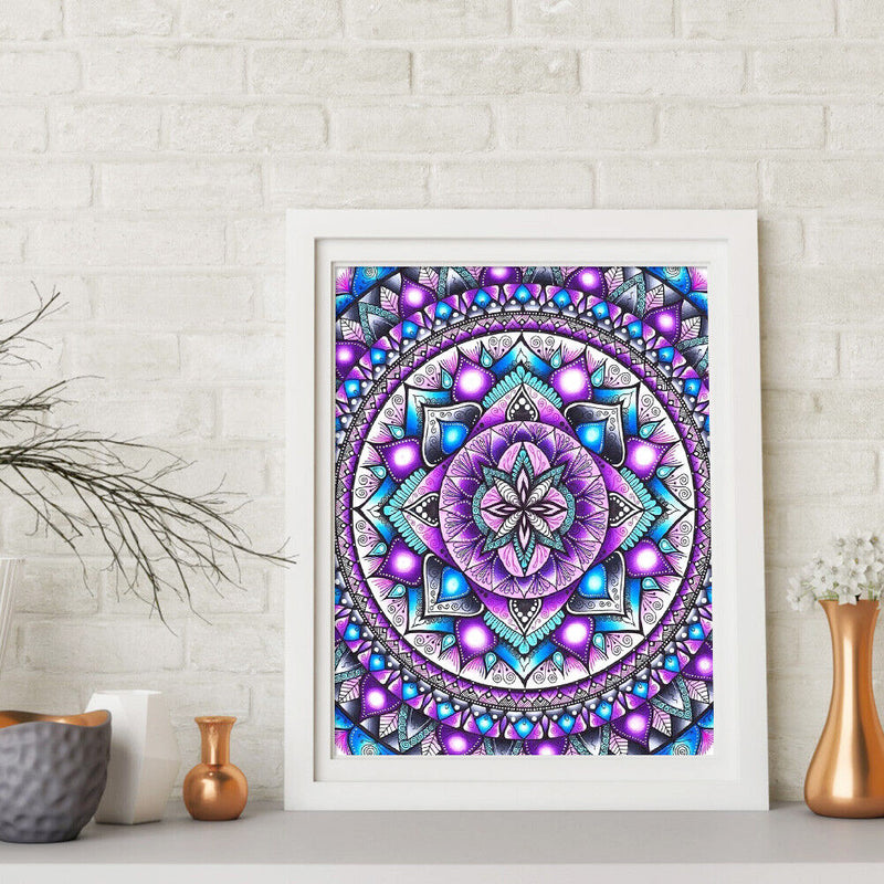 5D DIY Full Drill Cross Stitch Diamond Painting Purple Mandala Mosaic Wall Decor