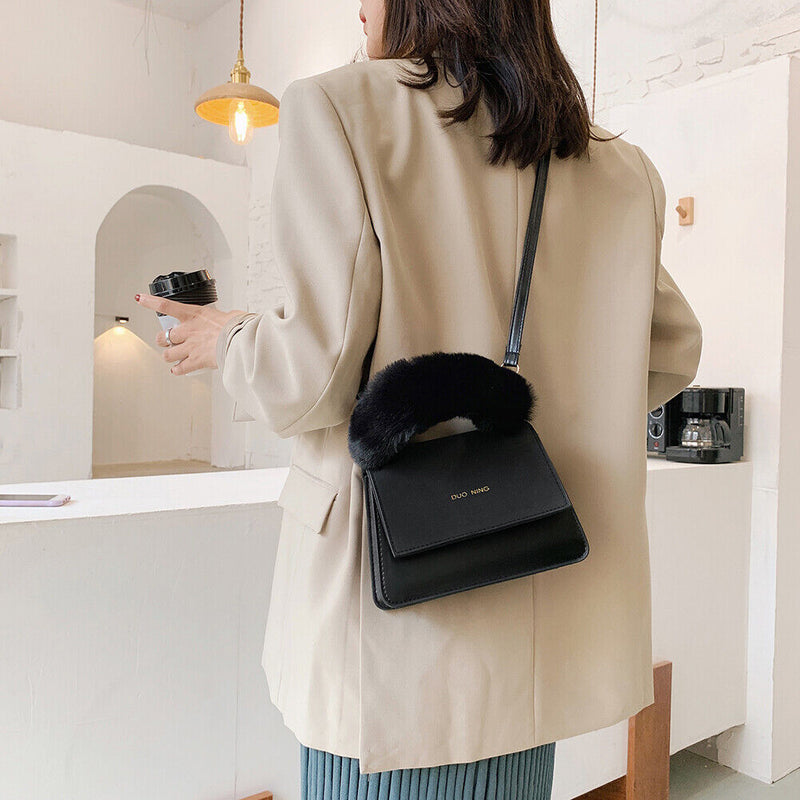 Casual Travel Shoulder Handbag Female Leather Plush Handle Crossbody Totes Bags