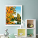Autumn Forest Lake Landscape Oil Paint By Number Kit Rimless Drawing Picture