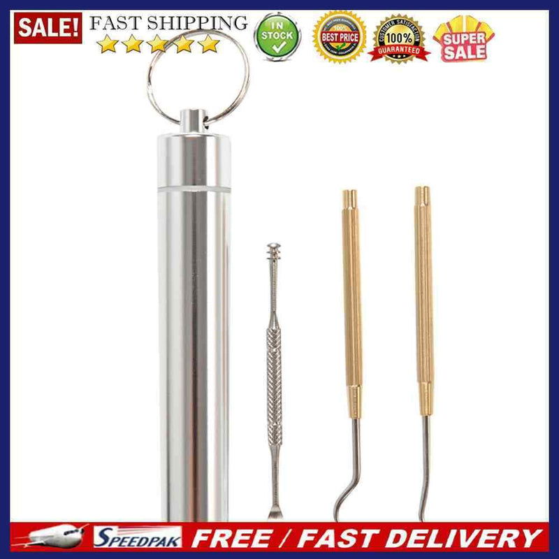 Outdoor Camping Metal Toothpick Set Oral Teeth Cleaning Tool with Storage Buc