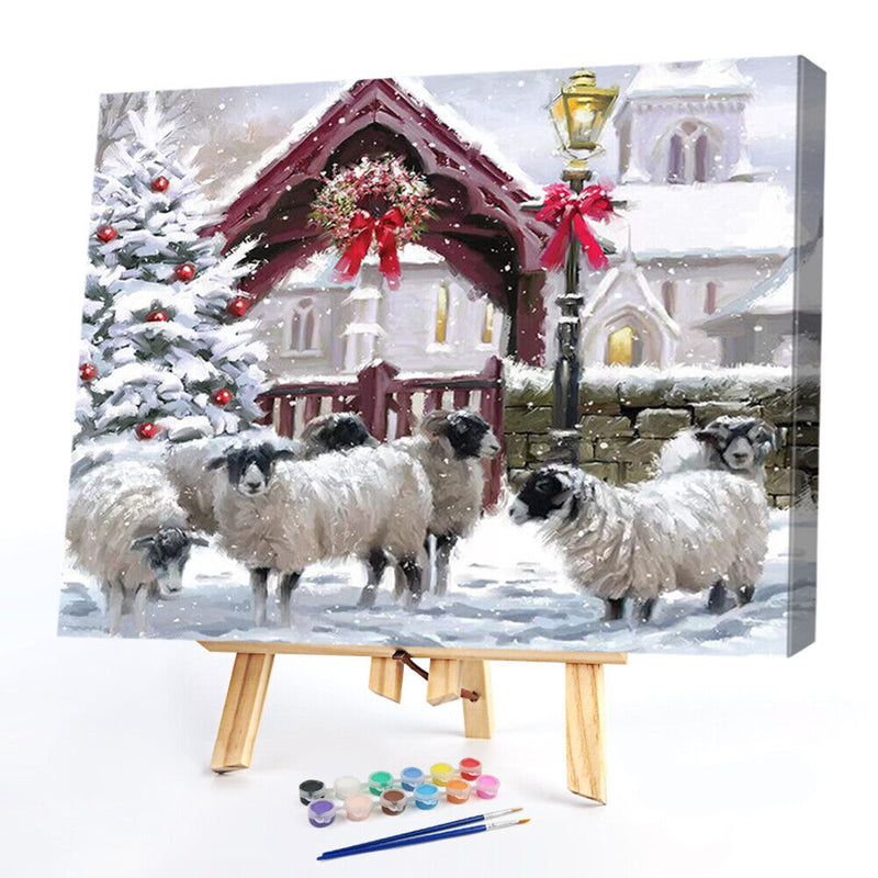 Frameless Oil Paint By Numbers DIY Snow Sheep Picture Craft Room Decoration Kit