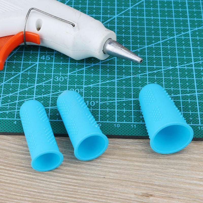 Anti-slip Hot Glue Gun Finger Caps Silicone Finger Cover Sleeve (Blue 3pcs)