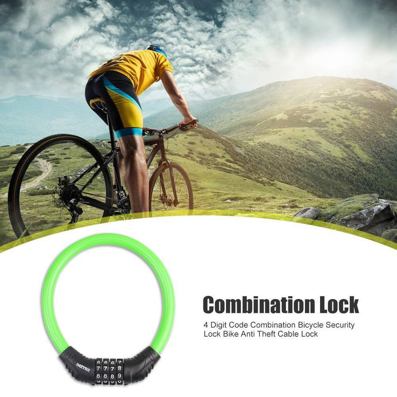 4 Digit Combination Bicycle Security Lock Anti Theft Cable Lock (Green) Newly