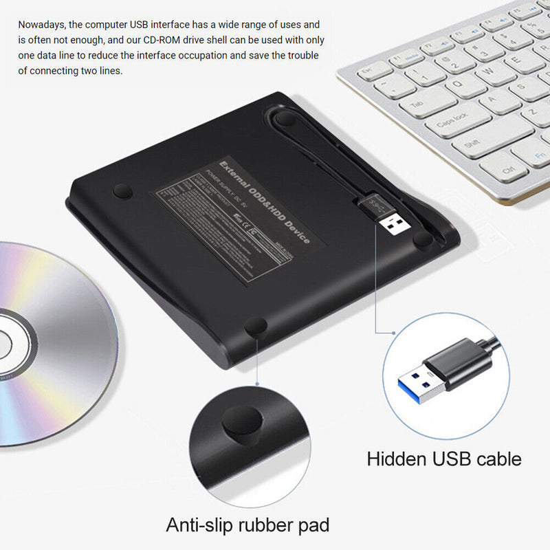 DVD CD-ROM RW Optical Drives USB 3.0 SATA External Enclosure for Laptop Computer