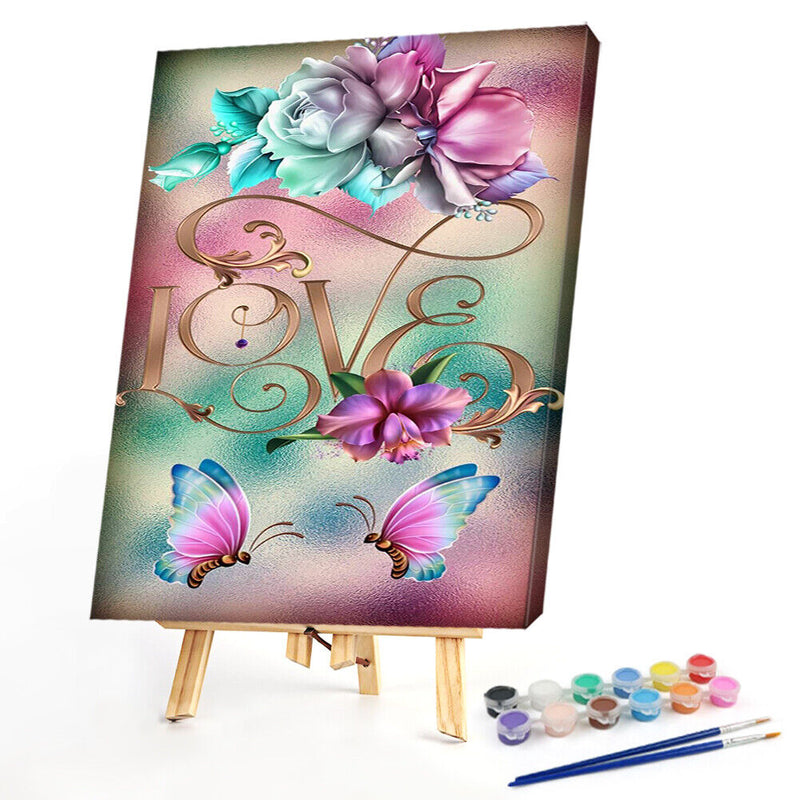 LOVE Flower Oil Paint By Numbers Kit DIY Acrylic Painting on Canvas Framele