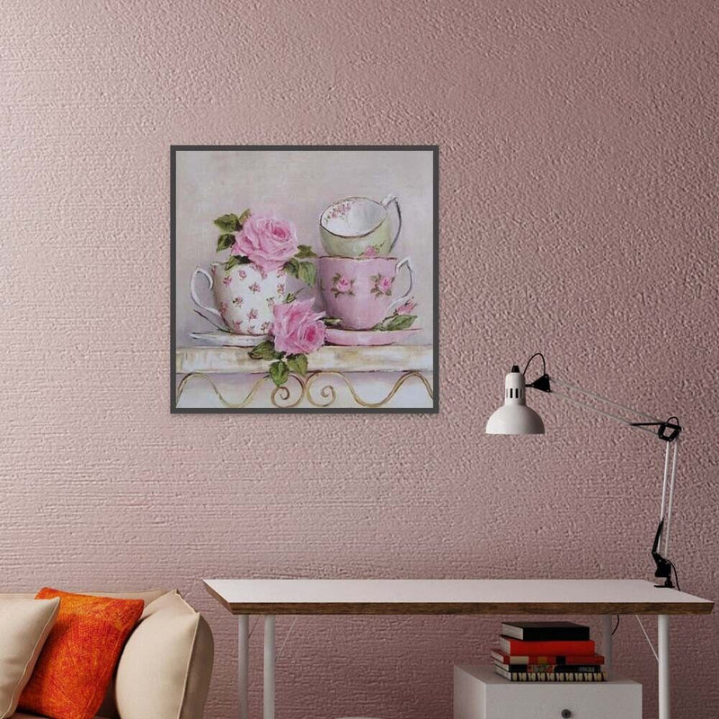 5D DIY Full Drill Diamond Painting Pink Cups Cross Stitch Embroidery Rhinestones
