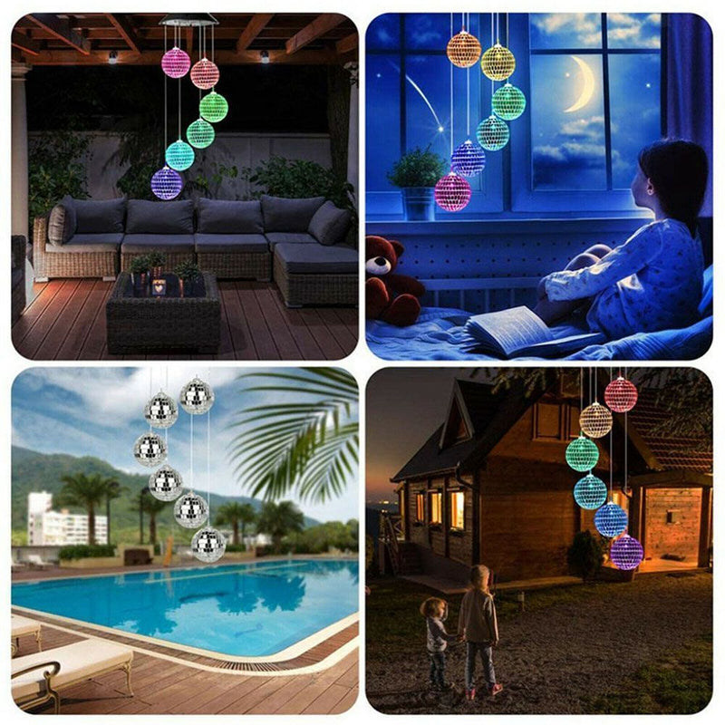 Waterproof Mirror Ball Windbell Lights LED Solar Wind Chimes Lights Lawn Lamps