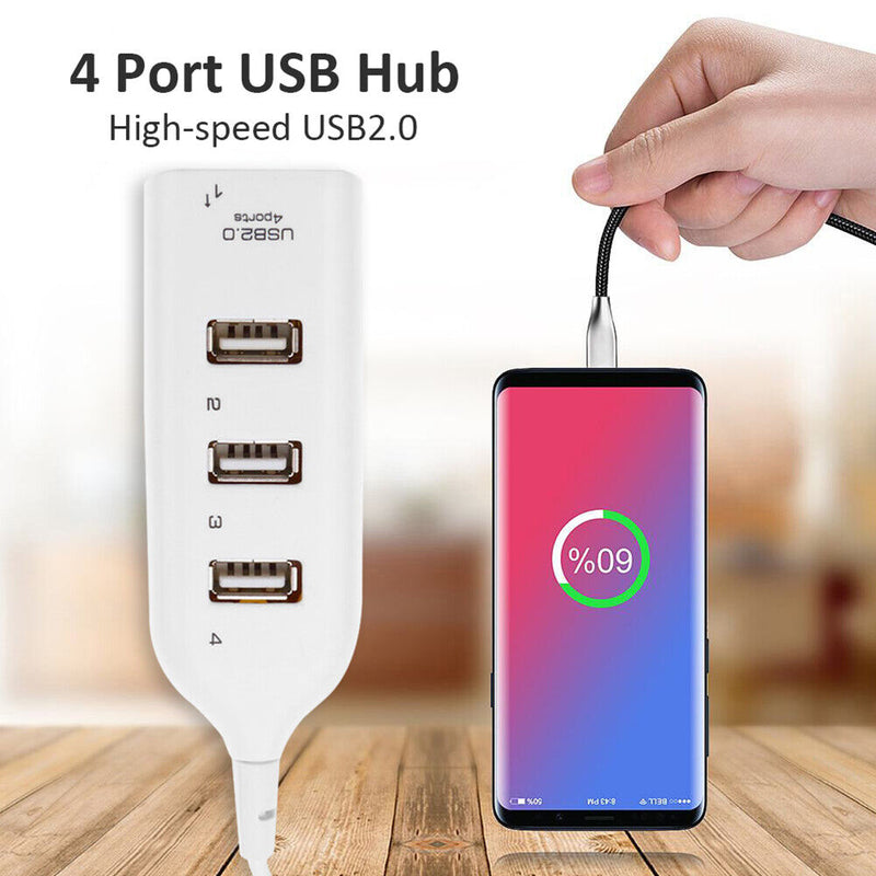 USB Hub 5Mbps High Speed Multi USB 2.0 Adapter 4 Port Splitter (White)