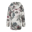 Retro Women Fleece Winter Coats Casual Floral Print Hooded Jackets (XL)