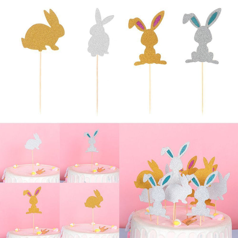 Easter Ornament Glitter Rabbit Cupcake Cake Toppers Happy Easter Rabbit