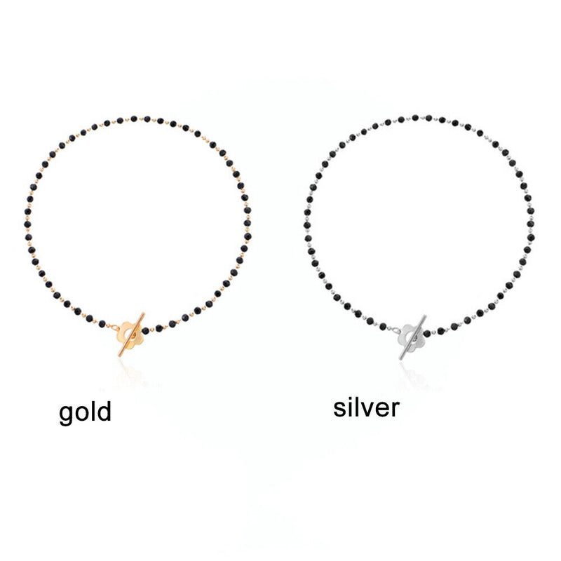 Women Crystal Bead Clavicle Jewelry Choker Chain Collar Necklace Buckle Flower