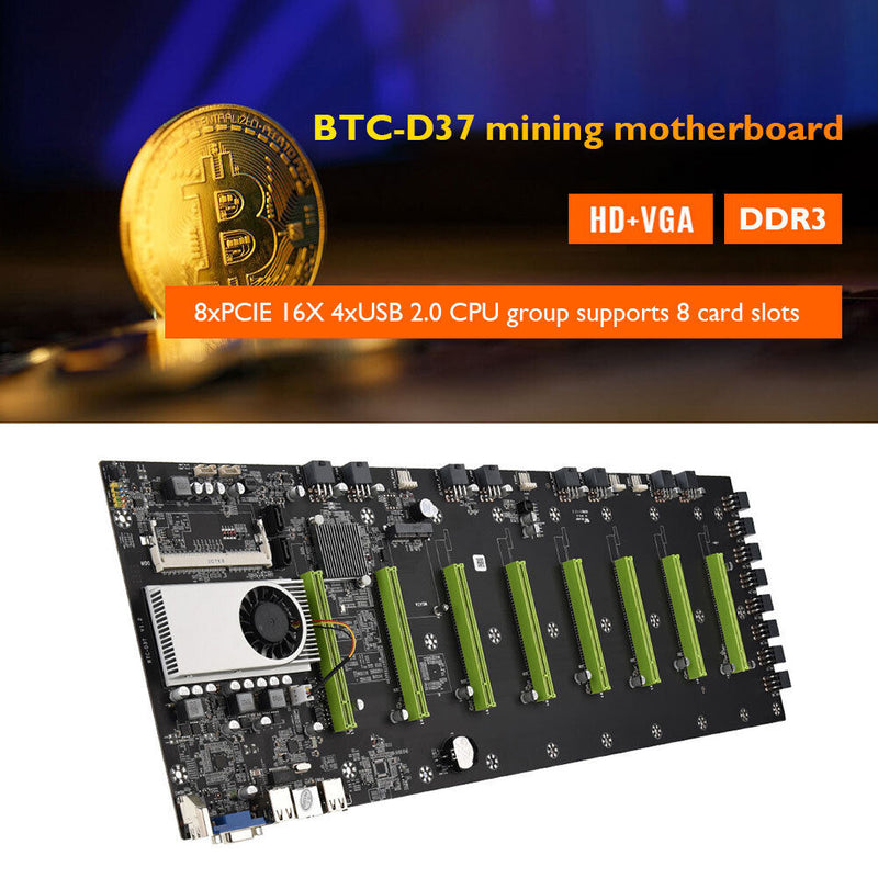 BTC-D37 Mining Motherboard Expandable 8 PCIE 16X USB2.0 DDR3 SODIMM Slot