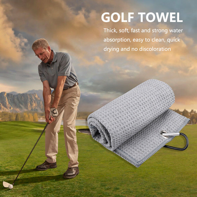 Waffle Microfiber Golf Ball Club Cleaning Towel with Carabiner Hook (Grey) Newly