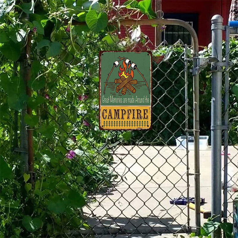 20x30cm Campfire Barbe Print Rectangular Metal Retro Tin Drawing Flat Style