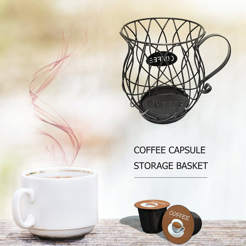 Iron Art Coffee Capsule Storage Basket Cafe Fruit Coffee Pod Holder (Black)