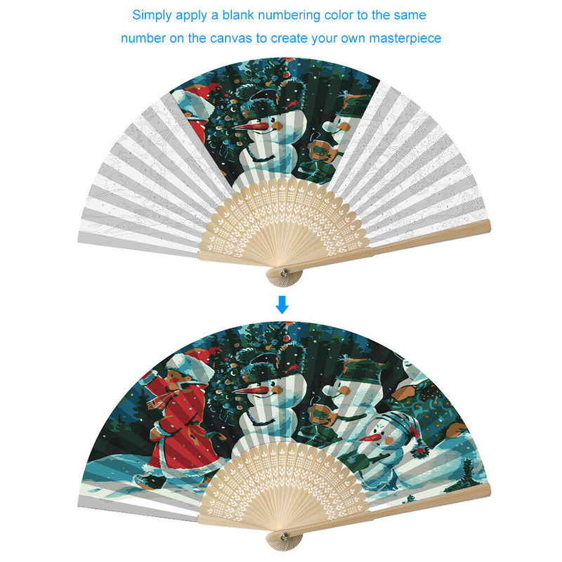 Snowman Kids Fan Oil Paint By Numbers Craft Frameless Handheld Home Decoration