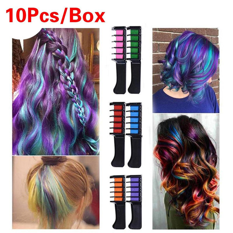 10Hair Color Chalks Crayons Disposable Hair Dye Comb Temporary Hair Dyeing~