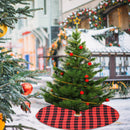 Christmas Tree 35"" Cover Carpet Skirt Black Red Plaid Xmas Home Ornaments