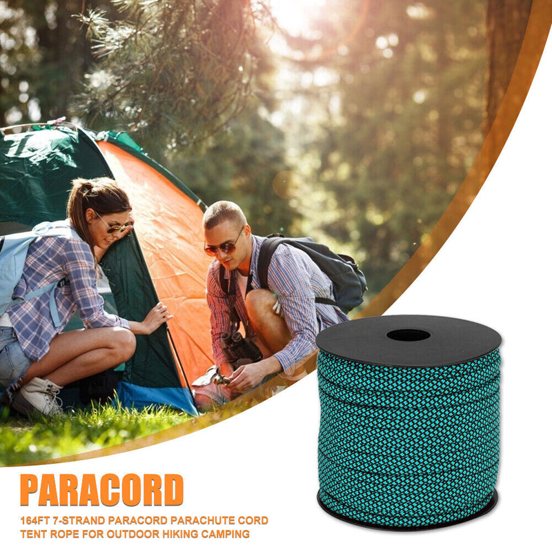 164ft 7-Strand Paracord Parachute Cord Tent Rope for Hiking Camping (Blue) Newly