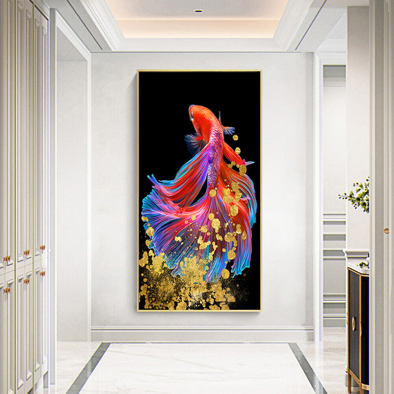 Oil Paint By Numbers Fish Frameless Picture Craft Kit for Living Room Decoration