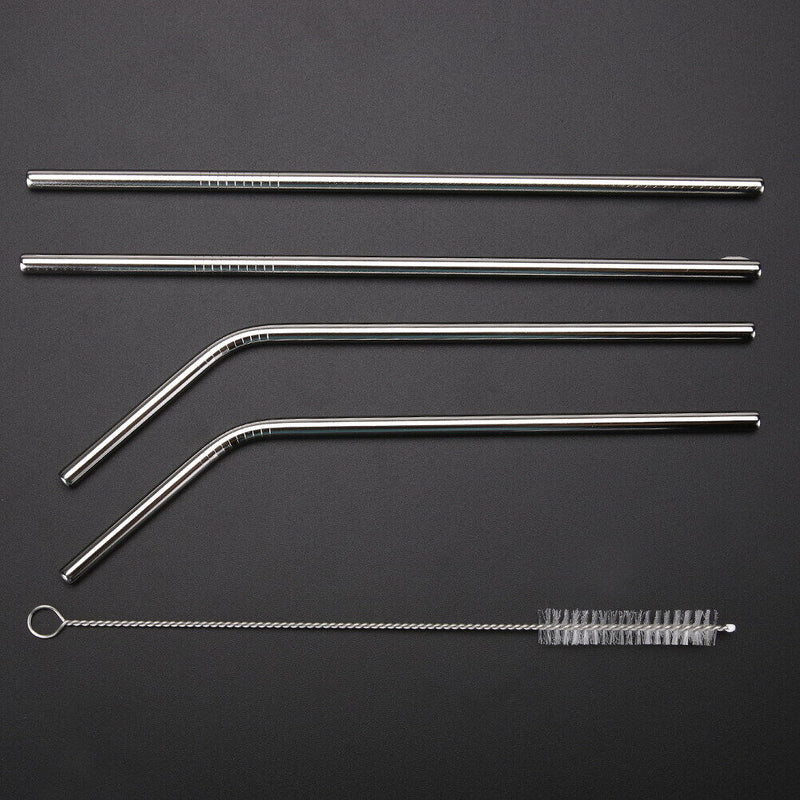 4pcs Metal Stainless Steel Drinking Straws + 1pc Cleaner Brushes