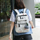 3pcs/Set Cute Cartoon Print Unisex Canvas Backpacks Shoulder Bags (White)