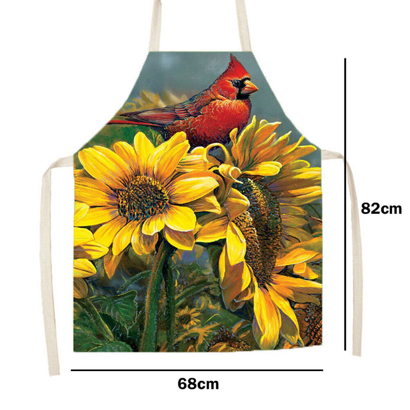 Sunflower Parrot Print Kitchen Linen Apron Sleeveless Waterproof Household Bi