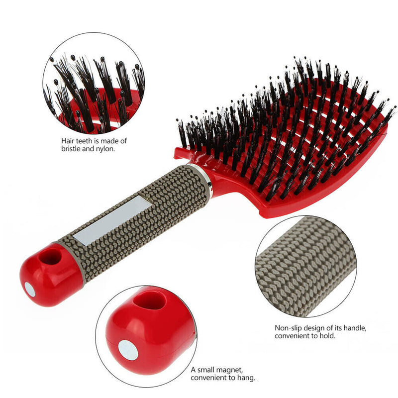 Scalp Massage Comb Bristle Curly Detangle Hair Brush Style Tools (Red) Newly