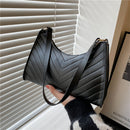 Women PU Leather Shoulder Bags Thread Solid Color Lady Handbag (Black)