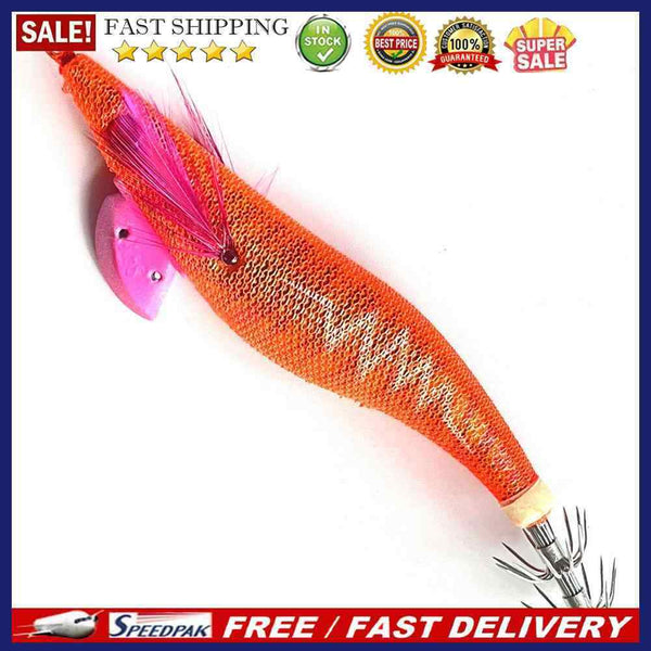 Luminous Fishing Lure Lifelike Wood Shrimp Squid Jig Hook Swimbait (Style E)