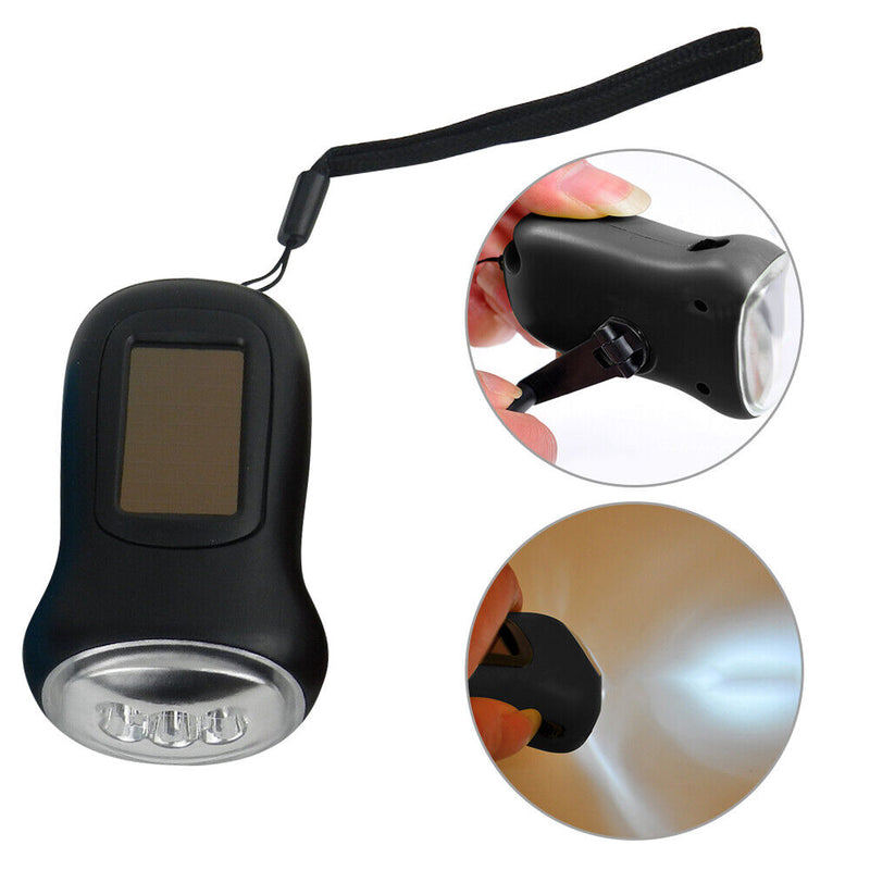 Hand Crank Solar Dynamo Torch Lamp Outdoor Emergency LED Flashlight (Black)