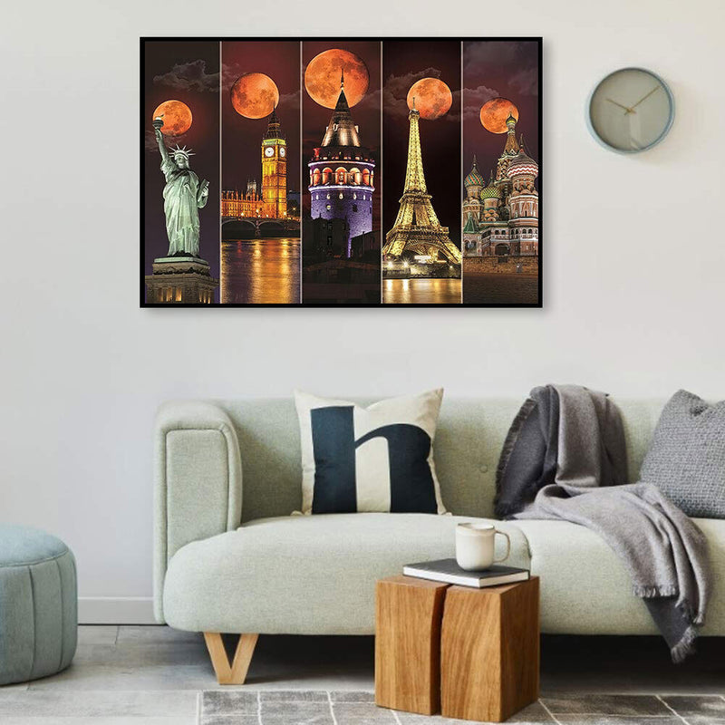#A World Famous Places Full Cross Stitch 14CT Cotton Thread Printed Embroidery K