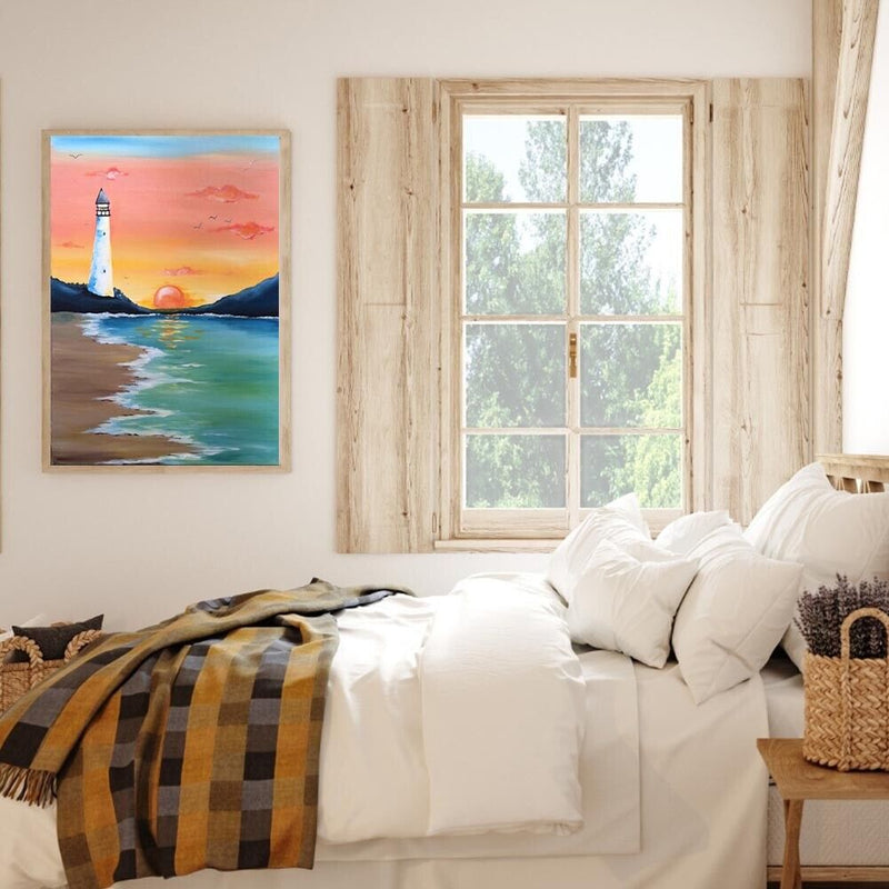Sunset Lighthouse Oil Paint By Numbers Wall Art Craft Home Decoration No Frame