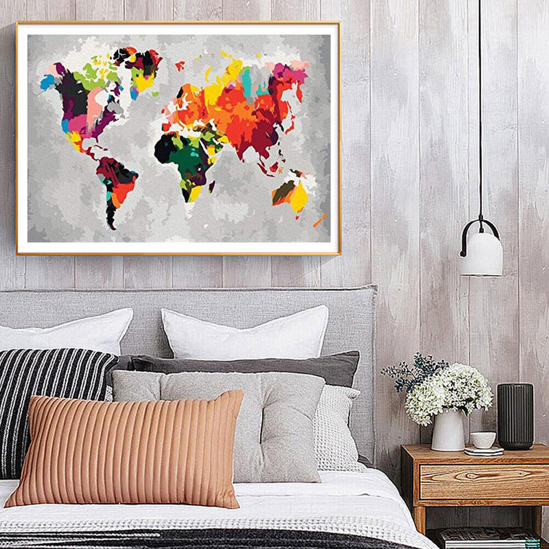 World Map Oil Painting By Numbers Canvas Wall Drawing Kits DIY Home Decor