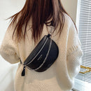 Women PU Chest Bag Alligator Leather Fanny Pack Chains Small Zipper Saddle Purse